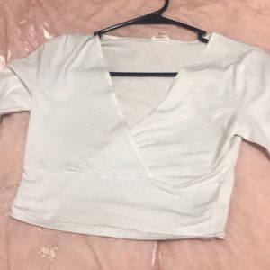 White crop top/ cleavage